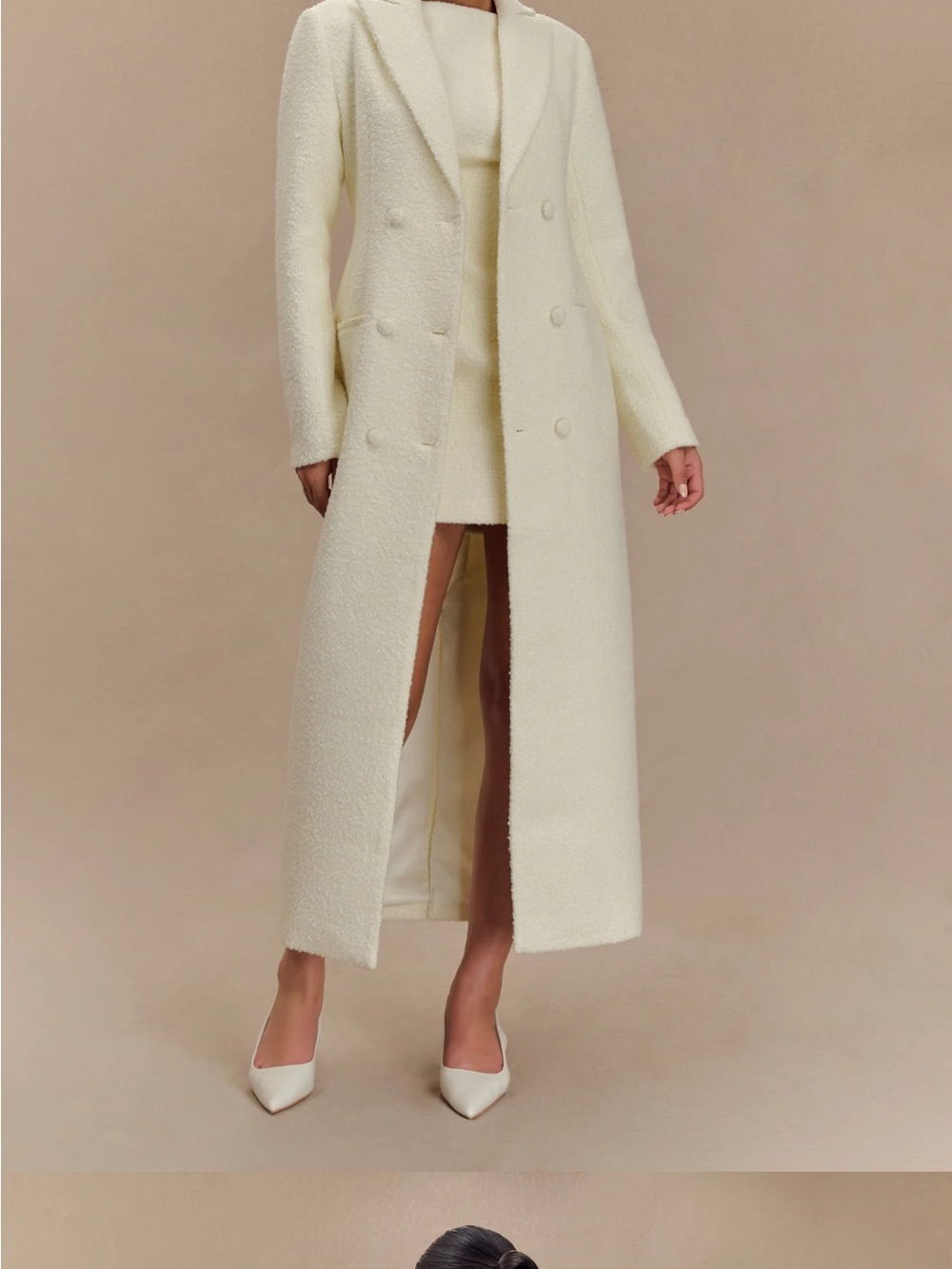 Meshki Cream Long Bouclé Coat - Ivory